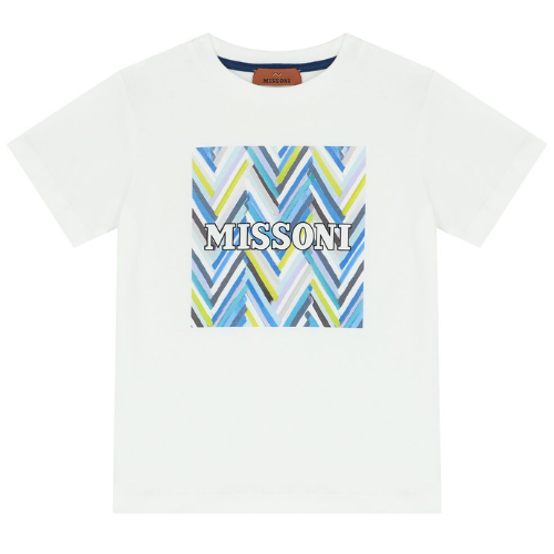 Missoni Boys White & Blue Zig Zag Box T-Shirt