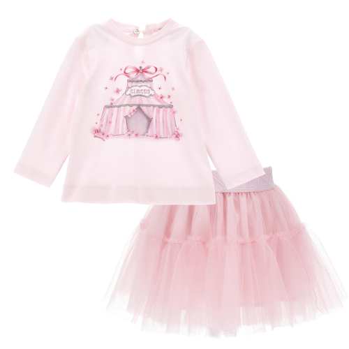 Monnalisa Baby Girls Pink Circus Tulle Skirt Set