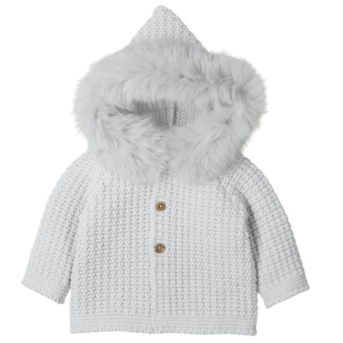 Mac Ilusion Baby Grey Knit Fur Hood Coat