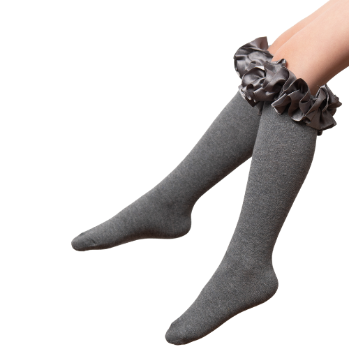 Caramelo Girls Grey Ruffle Knee Socks