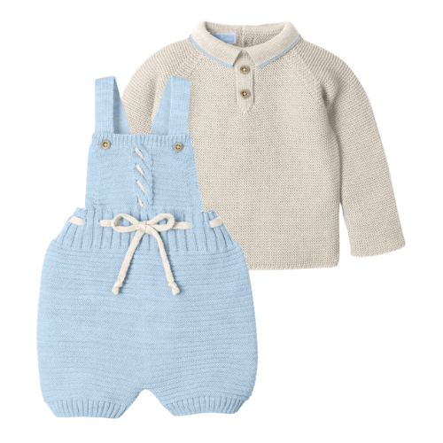 Mac Ilusion Baby Blue Knit Dungaree & Polo