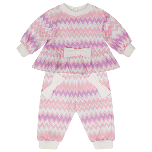 Missoni Baby Pink Bow Zig Zag Jogsuit