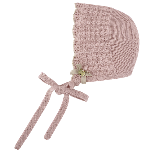 Paz Rodriguez Baby Pink/Beige Knitted Bonnet