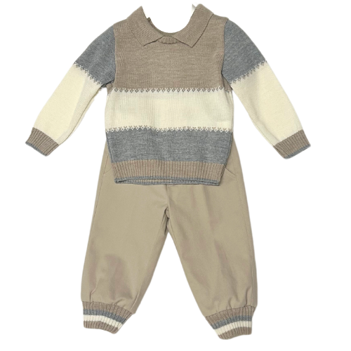 Bimbalo Boys Beige & Grey Knit Outfit