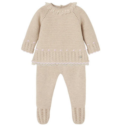 Paz Rodriguez Baby Beige/Pink Knitted Outfit