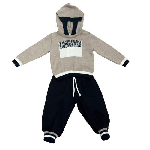 Bimbalo Boys Beige & Navy Hooded Outfit