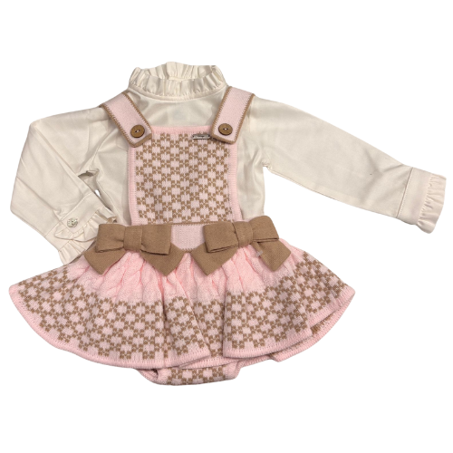 Rahigo Baby Girls Pink & Brown Knit Dungaree Set