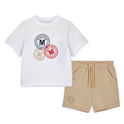 Mitch & Son Boys White/Beige 'Preston' Shorts Set