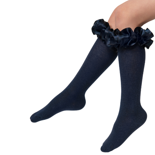 Caramelo Girls Navy Ruffle Knee Socks