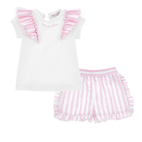 Monnalisa Baby Pink Stripe Shorts Set