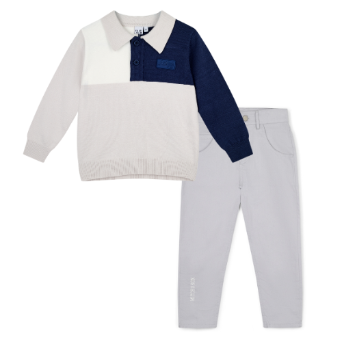 Mitch & Son Boys Grey Knit 'Jude' Polo Set