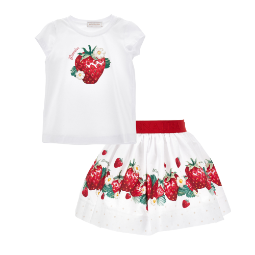 Monnalisa Girls Red Strawberry Skirt Set