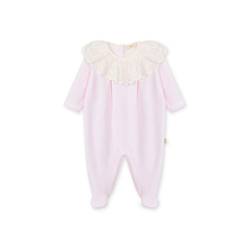 Baby Gi Pink Broderie Anglaise Velour Babygrow