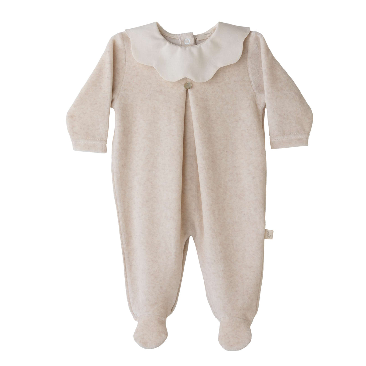 Baby Gi Beige Velour Scallop Collar Babygrow