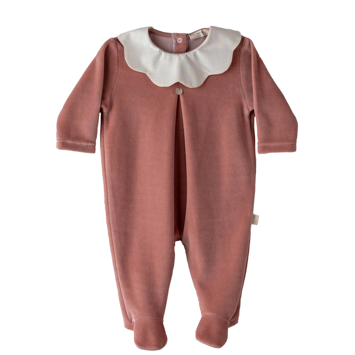 Baby Gi Old Rose Velour Scallop Collar Babygrow