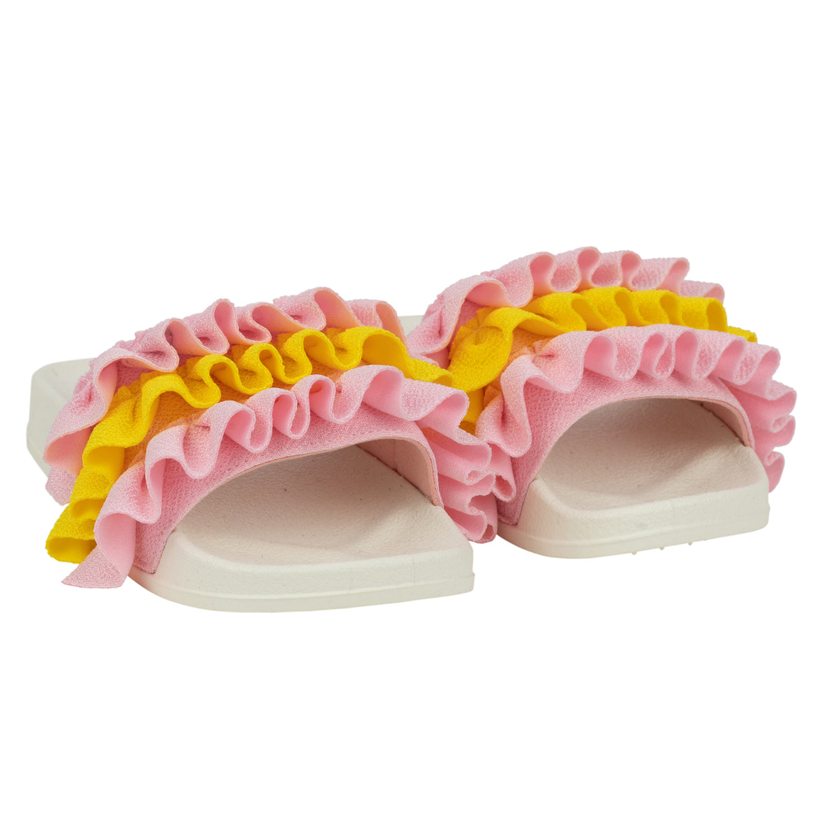 A Dee Girls 'Frill' Pink & Yellow Frill Sliders