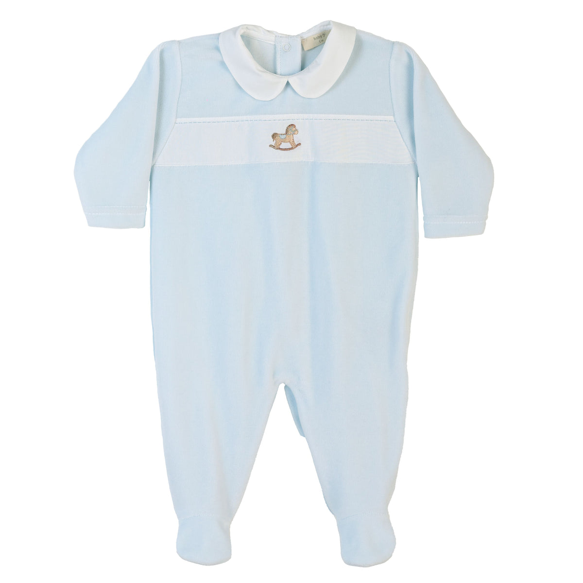 Baby Gi Blue Velour Rocking Horse Babygrow