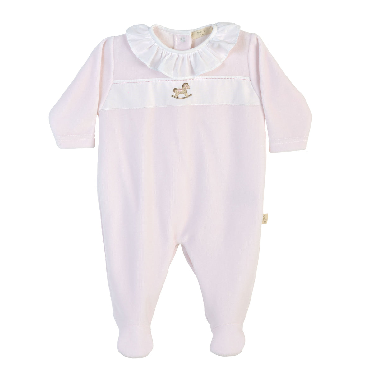 Baby Gi Pink Velour Rocking Horse Babygrow