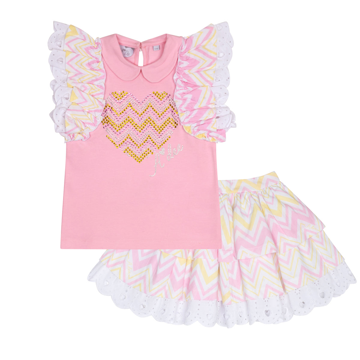 A Dee Girls 'Leanne' Pink Chevron Print Skirt Set