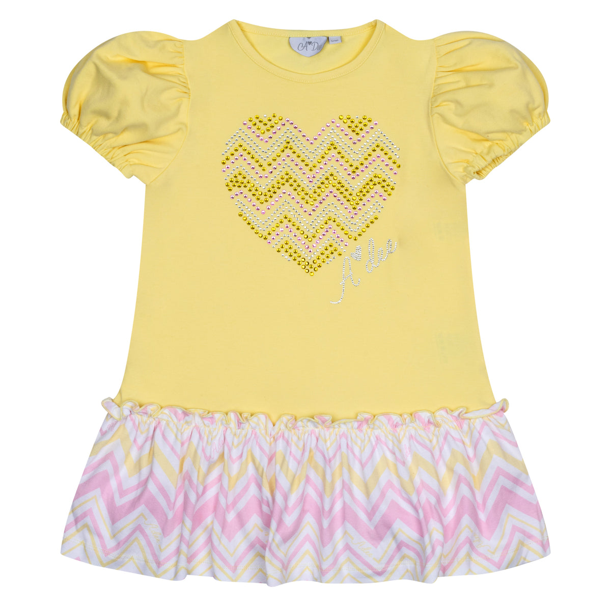 A Dee Girls 'Laura' Yellow Heart Chevron Dress