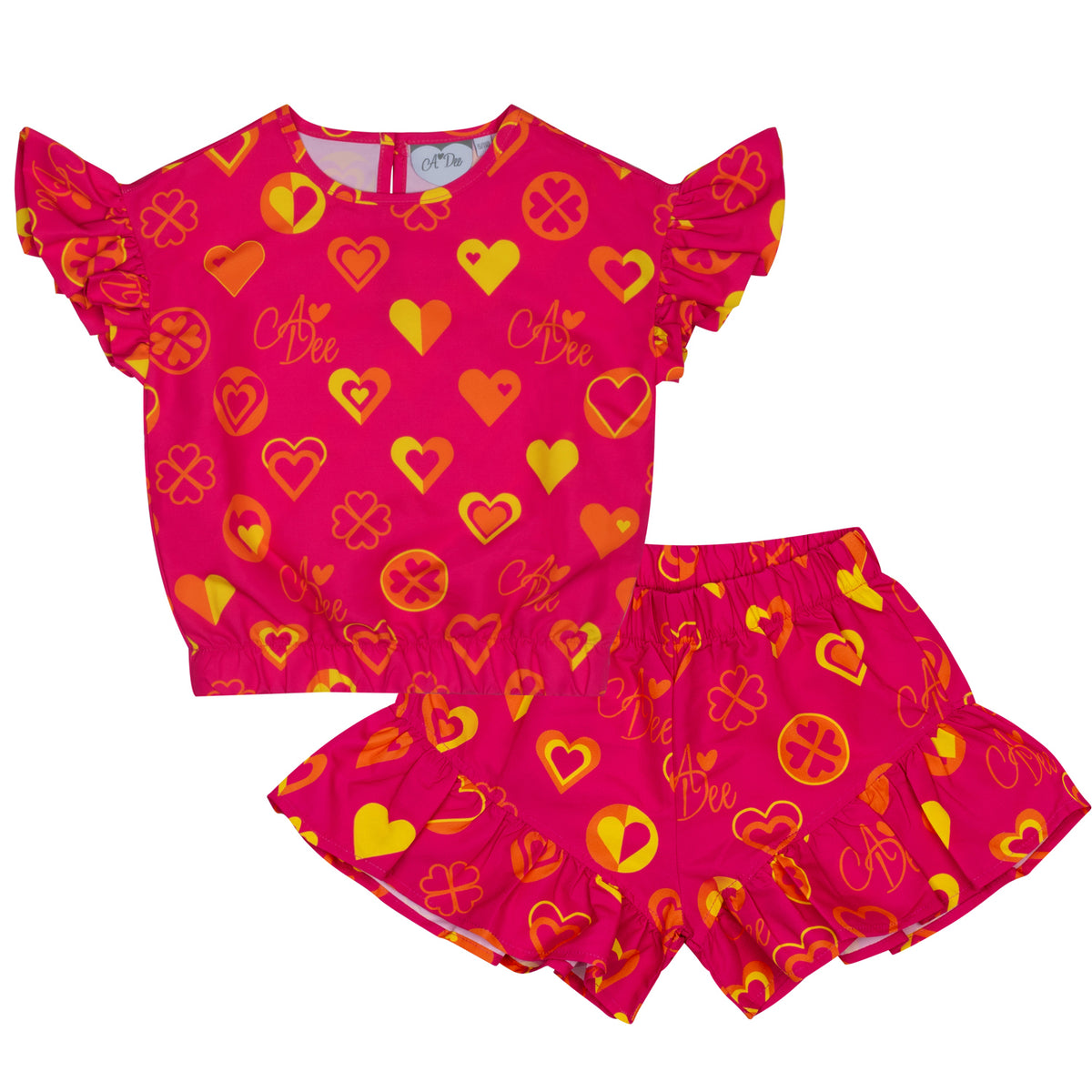 A Dee Girls 'Melissa' Pink Heart Print Shorts Set
