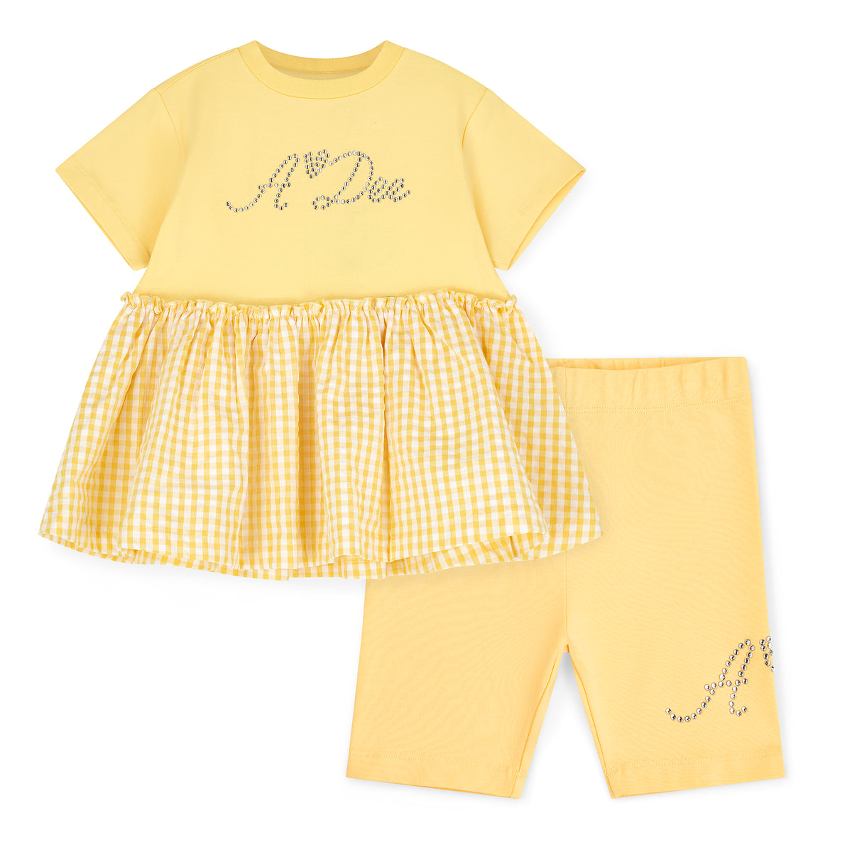 A Dee Girls 'Diana' Yellow Gingham Cycling Shorts Set