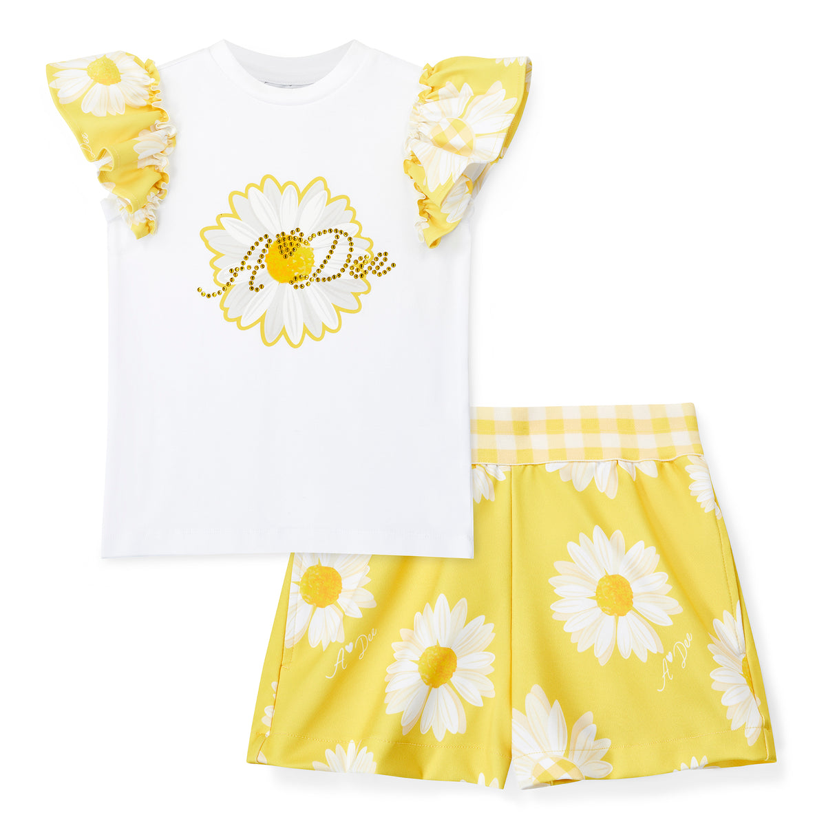 A Dee Girls 'Dorothea' Yellow Daisy Shorts Set