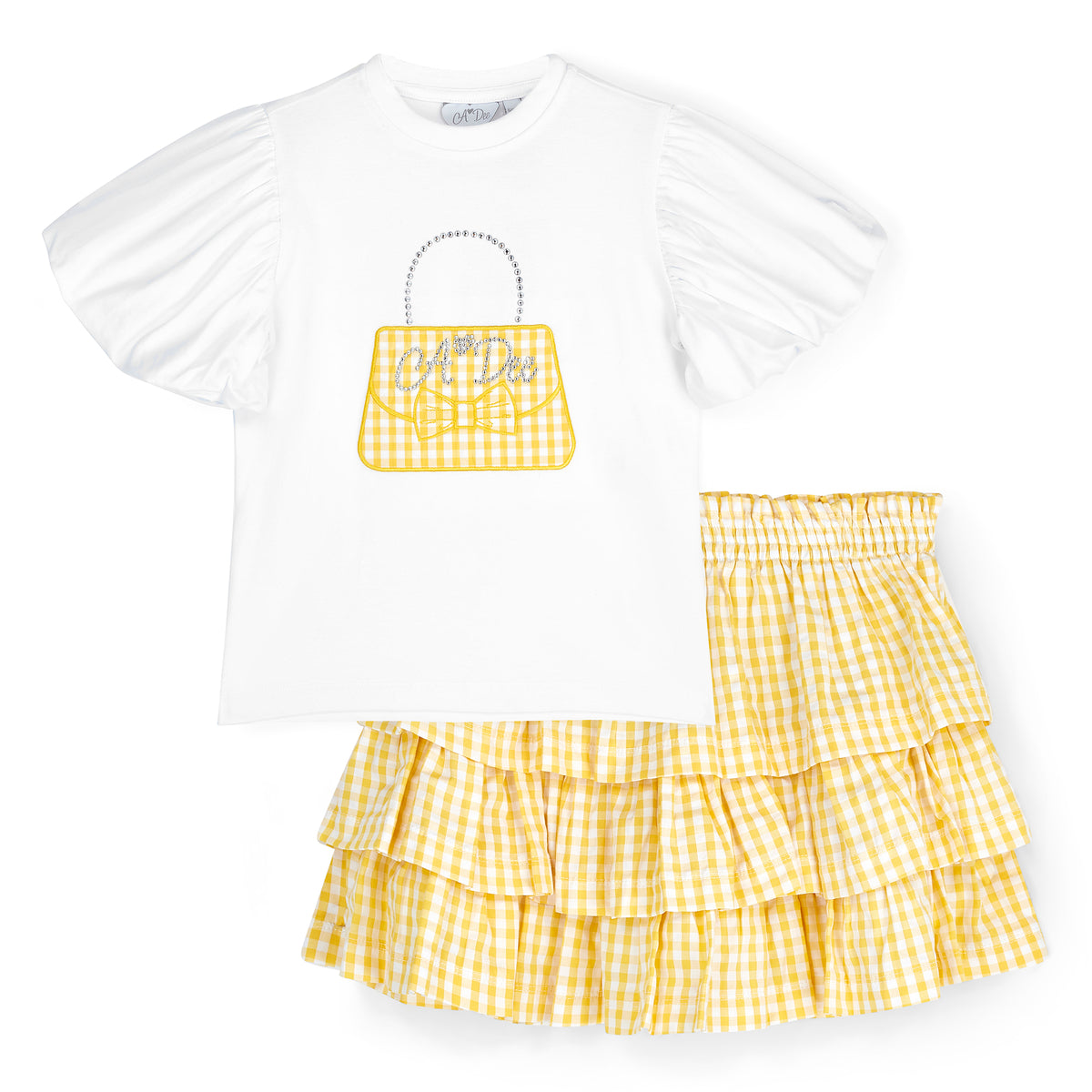 A Dee Girls 'Dolores' Yellow Gingham Skirt Set