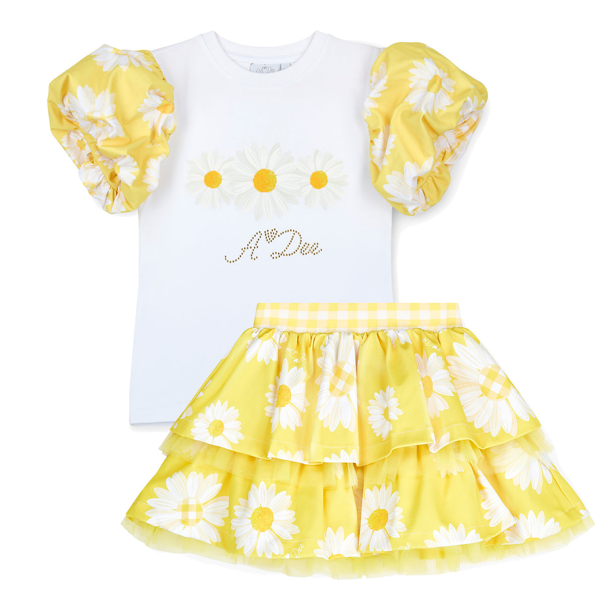 A Dee Girls 'Dallas' Yellow Daisy Skirt Set