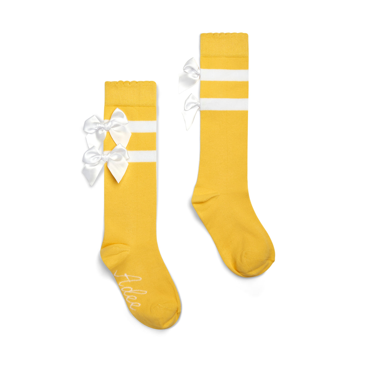 A Dee Girls 'Dawn' Yellow Bow Knee Socks