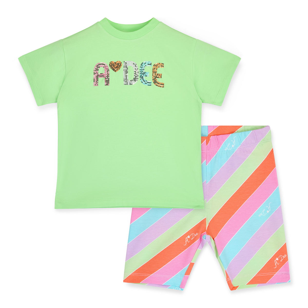 A Dee Girls 'Ellie' Green Stripe Cycling Shorts Set