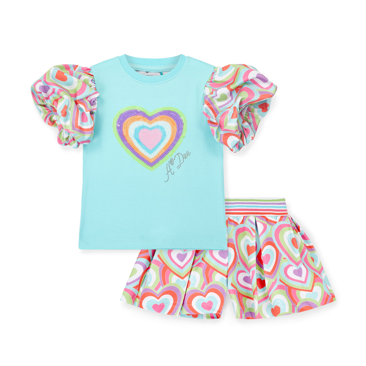 A Dee Girls 'Emma' Heart Print Shorts Suit