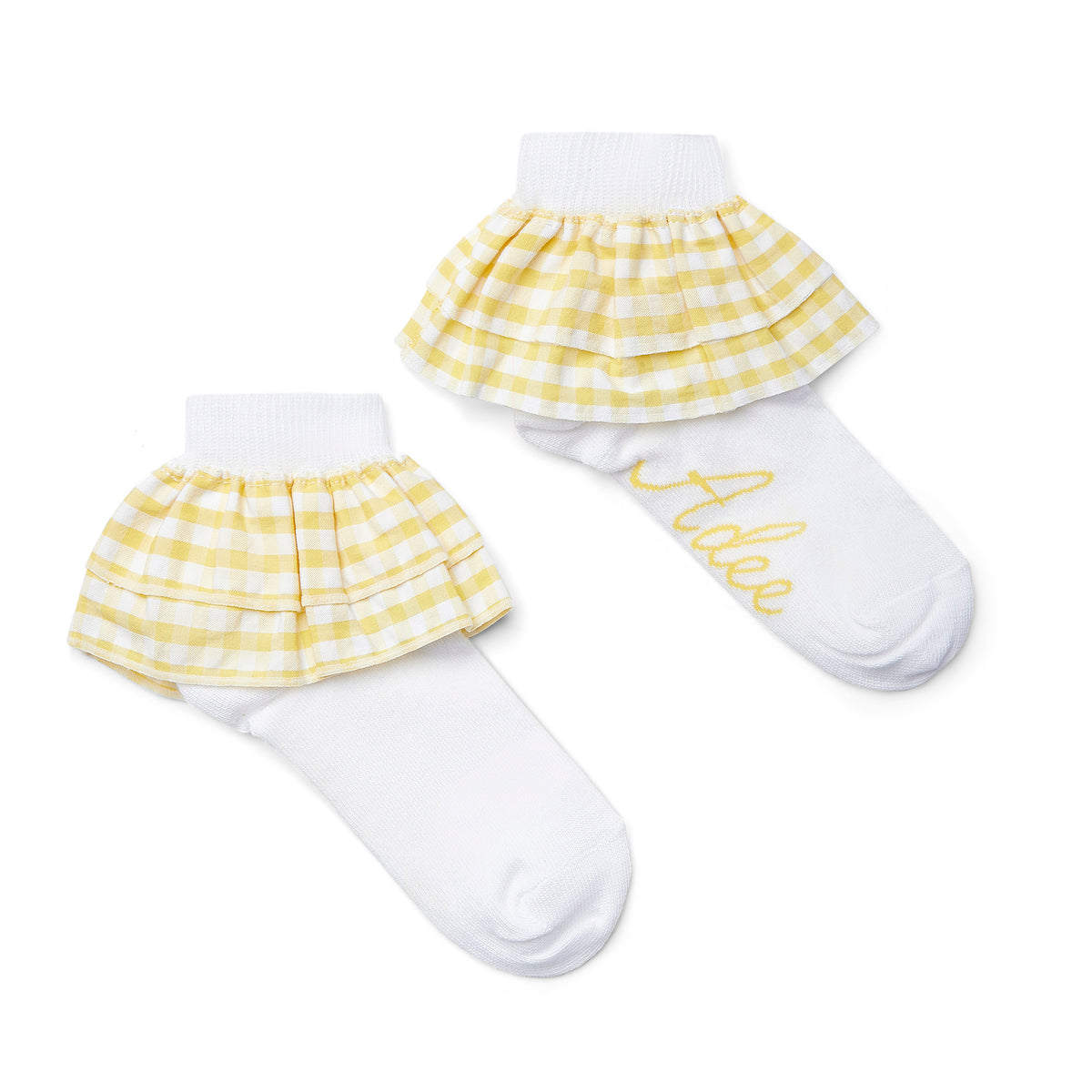 A Dee Girls 'Dina' White Gingham Ankle Socks