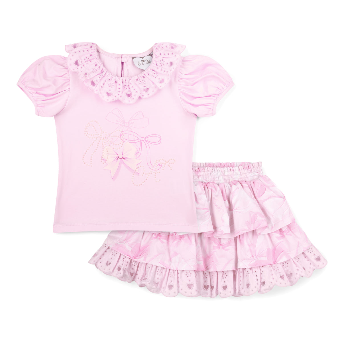 A Dee Girls 'RiRi' Pink Bow Print Skirt Set
