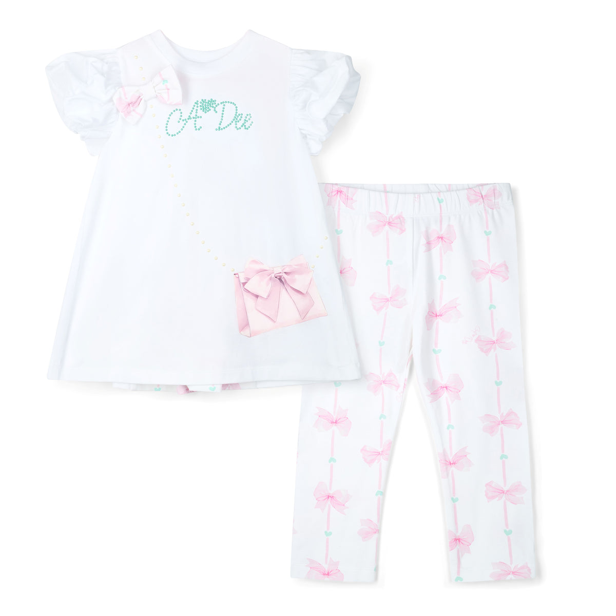 A Dee Girls White 'Rita' Bow Print Leggings Set