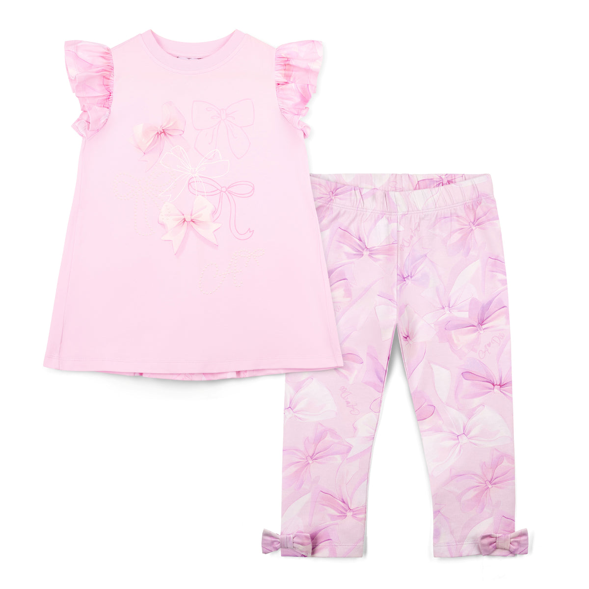 A Dee Girls Pink 'Ria' Bow Print Leggings Set