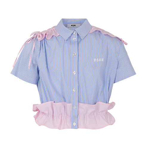 MSGM Girls Blue Stripe Crop Shirt