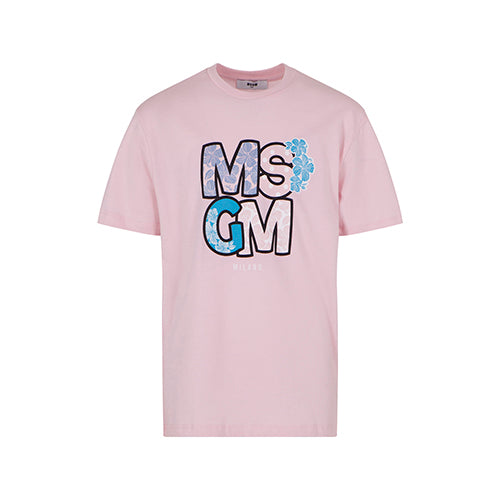 MSGM Girls Pink Floral Logo T-Shirt