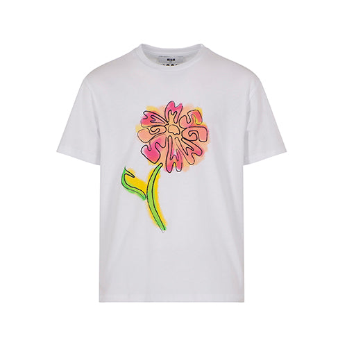 MSGM Girls White Flower Logo T-Shirt