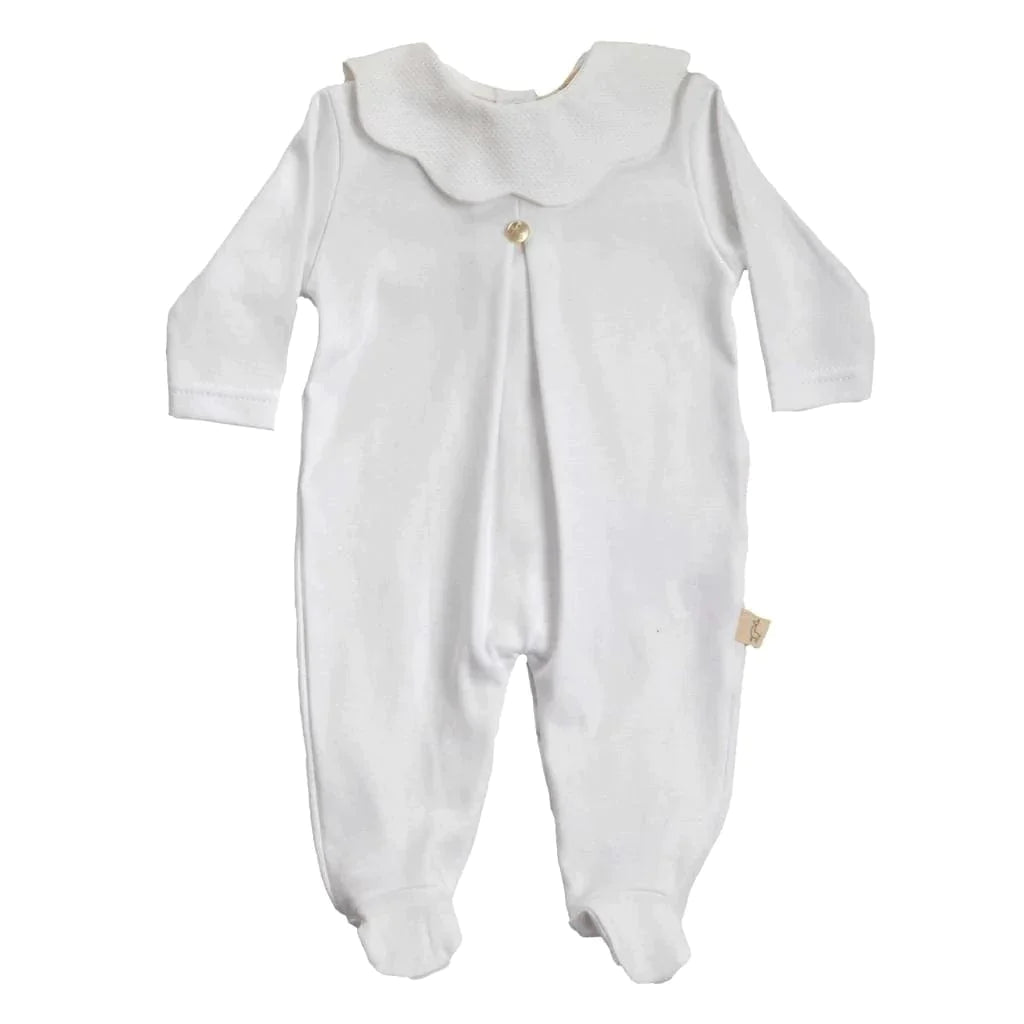 Baby Gi White Cotton Scallop Collar Babygrow