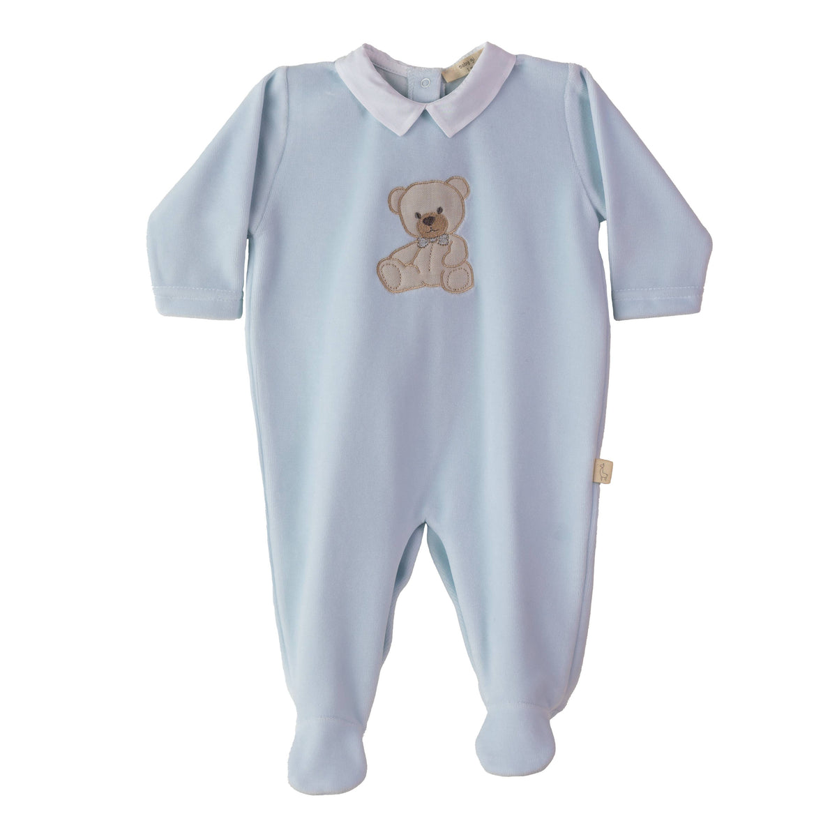 Baby Gi Pale Blue Teddy Velour Babygrow