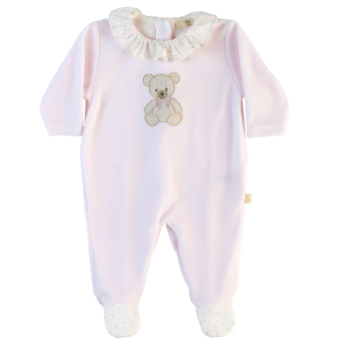 Baby Gi Pink Star Teddy Velour Babygrow