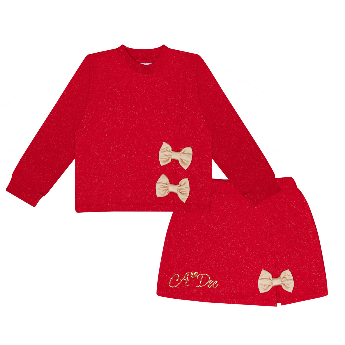 A Dee Girls Red 'Rebecca' Glitter Skirt Set