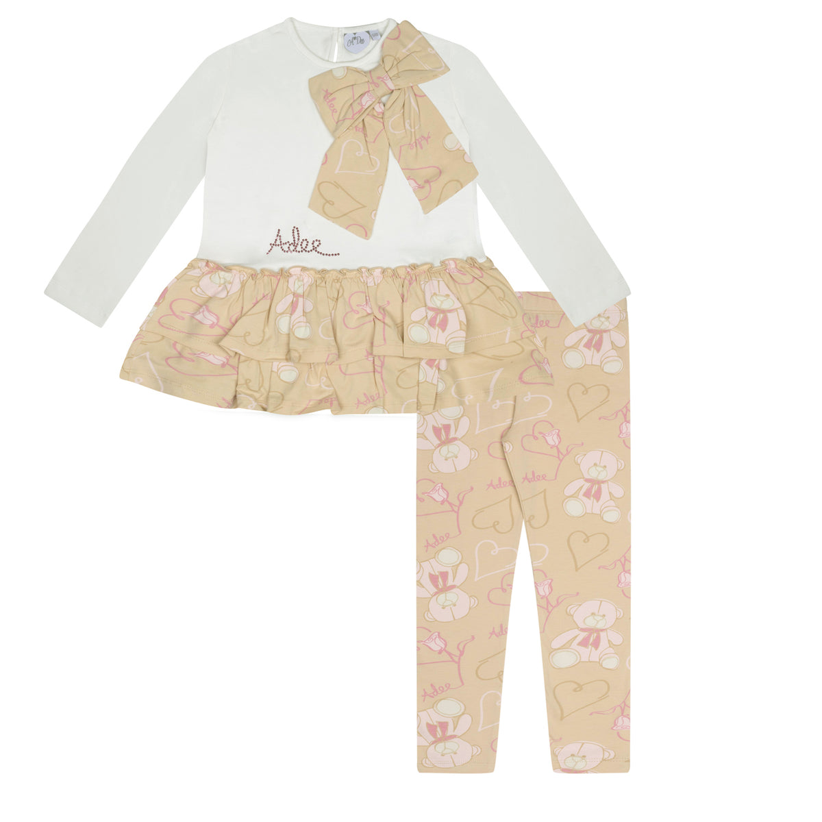 A Dee Girls Beige 'Summer' Teddy Leggings Set