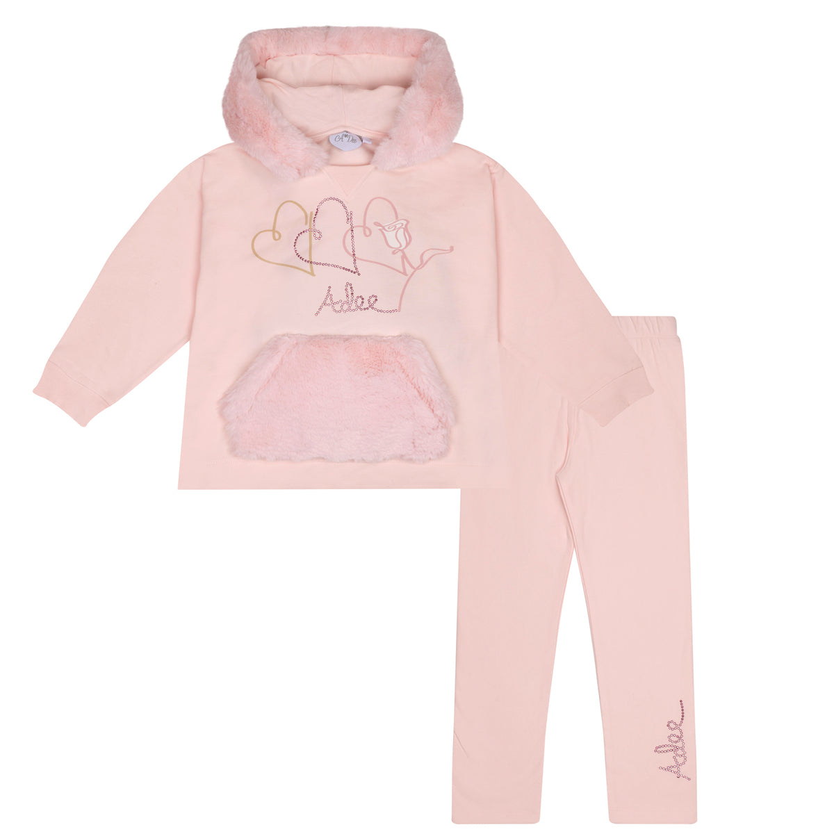 A Dee Girls Pink 'Sophia' Faux Fur Jogsuit