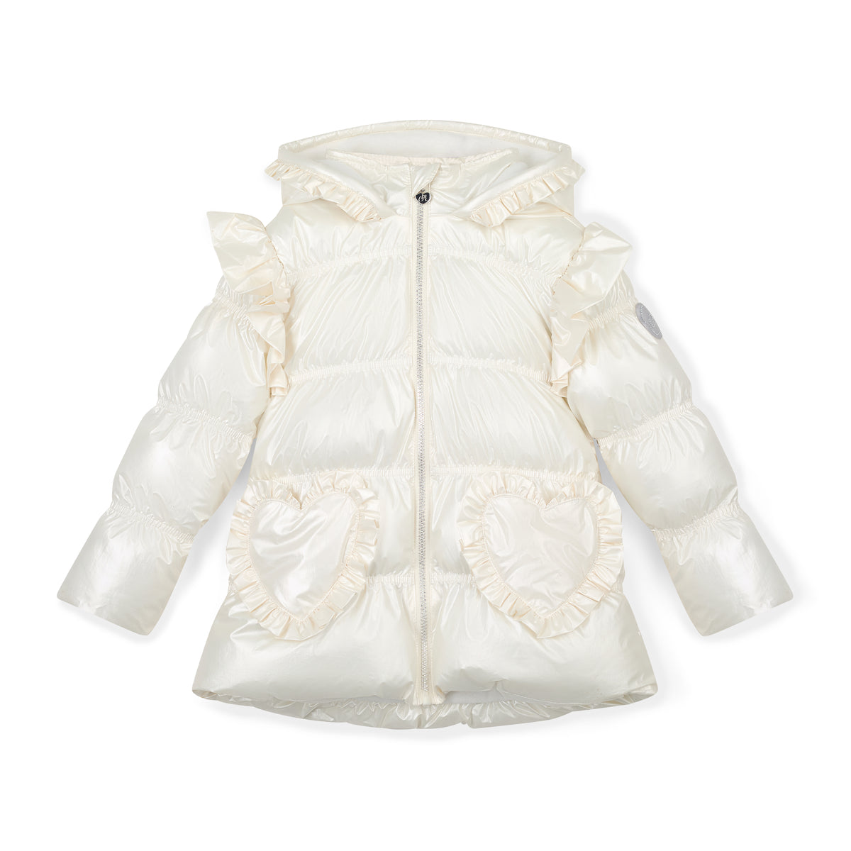 A Dee Girls Liliana White Frill Heart Coat