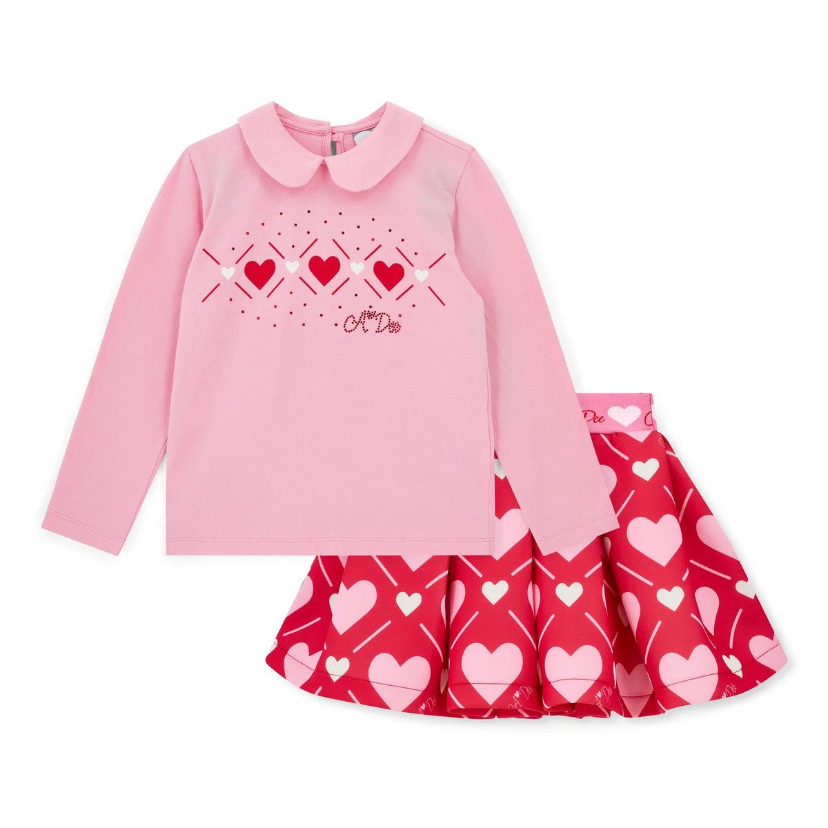A Dee Girls Lyla Red Heart Print Skirt Set