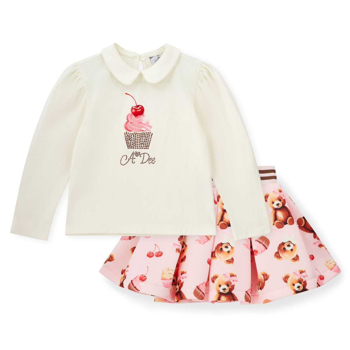 A Dee Girls Mabel Pink Bear Print Skirt Set