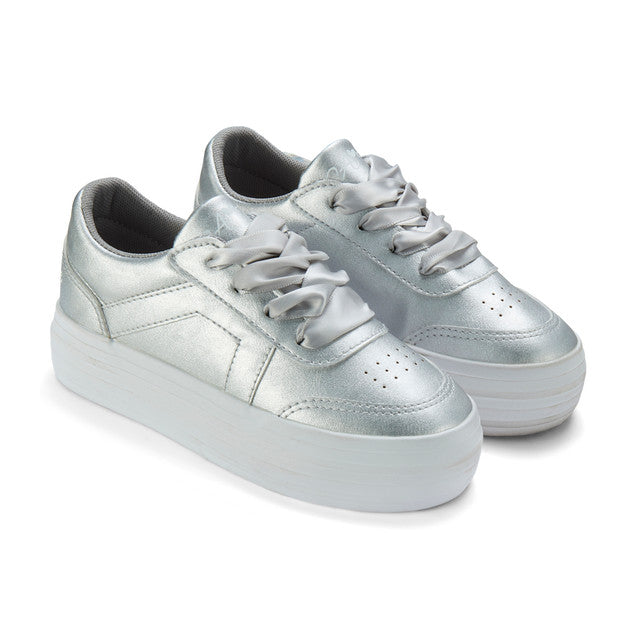 A Dee Girls Silver Patty Platform Trainers