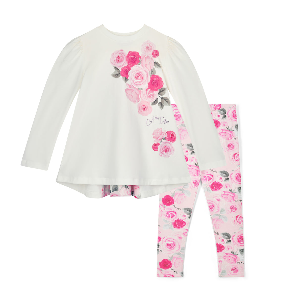 A Dee Girls White Rose 'Ayla' Leggings Set